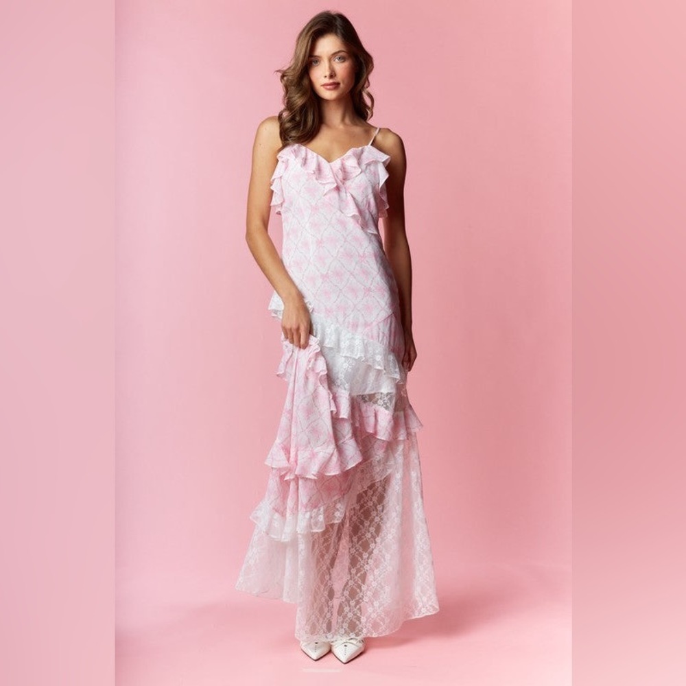 Pink and White Ruffled Maxi Dress